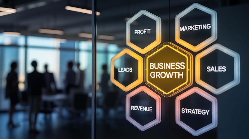 OneMagnify acquires Optimal Illuminating Business Growth Visualizing success through strategy sales leads and marketing in a modern office with