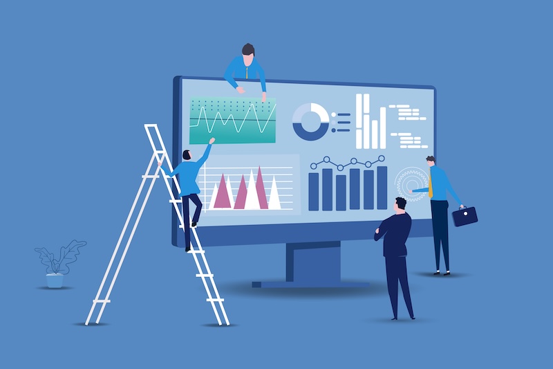 Swell AI Digital Data analysis, financial dashboard or accounting, corporate revenue or investment profit, tax, budget or marketing strategy concept, business people working with financial dashboard.